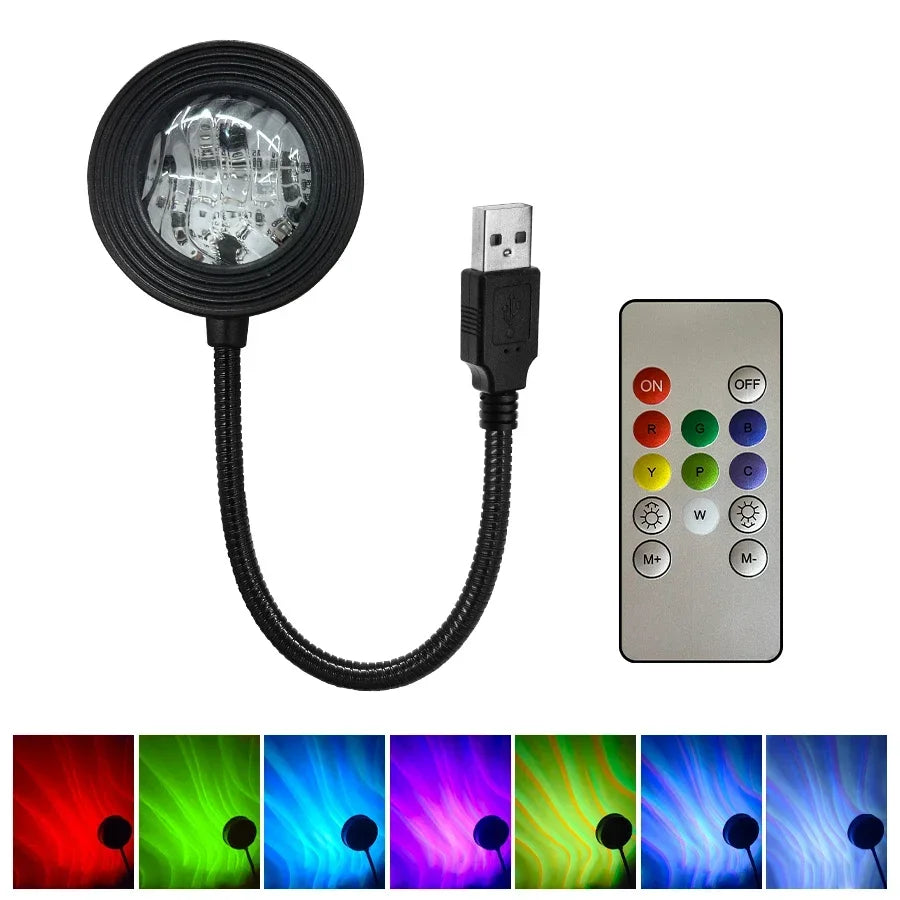 LED Aurora Projector Light USB Projection Water Ripple Romantic Ambient Light Room Decor Night Light Multicolor Atmosphere Light