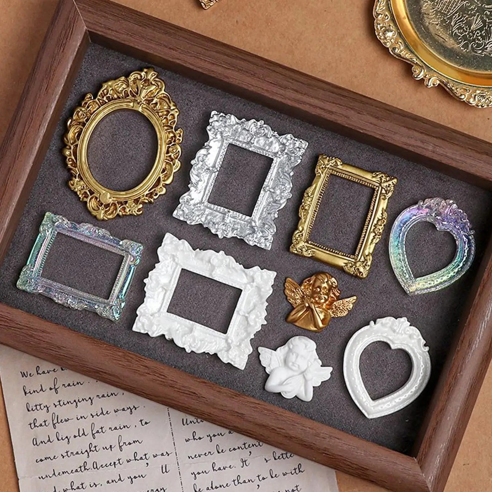Vintage Mini Picture Frames 9 Pieces Tiny Antique Small Vintage Photography Decor Mini DIY Picture Display Frame for Photography