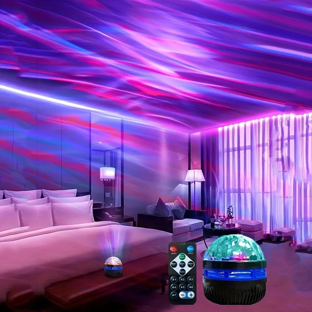 LED Water Ripple Projector Light Atmosphere Rotating Projection Lamp with Remote Control 7 Color for Home Christmas Halloween