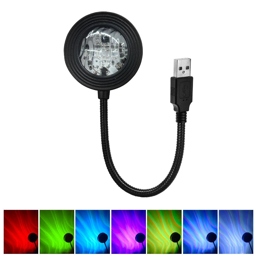 LED Aurora Projector Light USB Projection Water Ripple Romantic Ambient Light Room Decor Night Light Multicolor Atmosphere Light