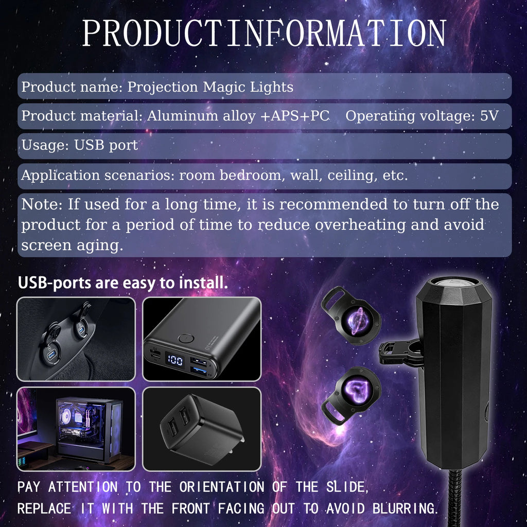 Planet Projector Light, includes 8 different light panels, suitable for ceiling decorations and bedside nightlights.