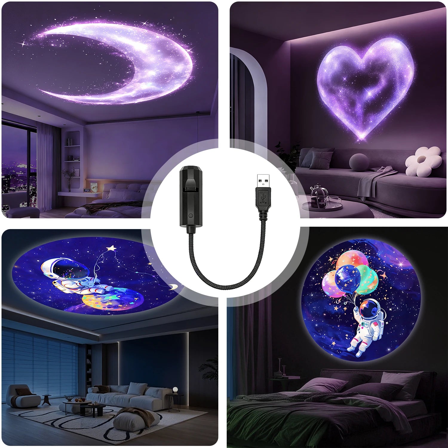 Planet Projector Light, includes 8 different light panels, suitable for ceiling decorations and bedside nightlights.