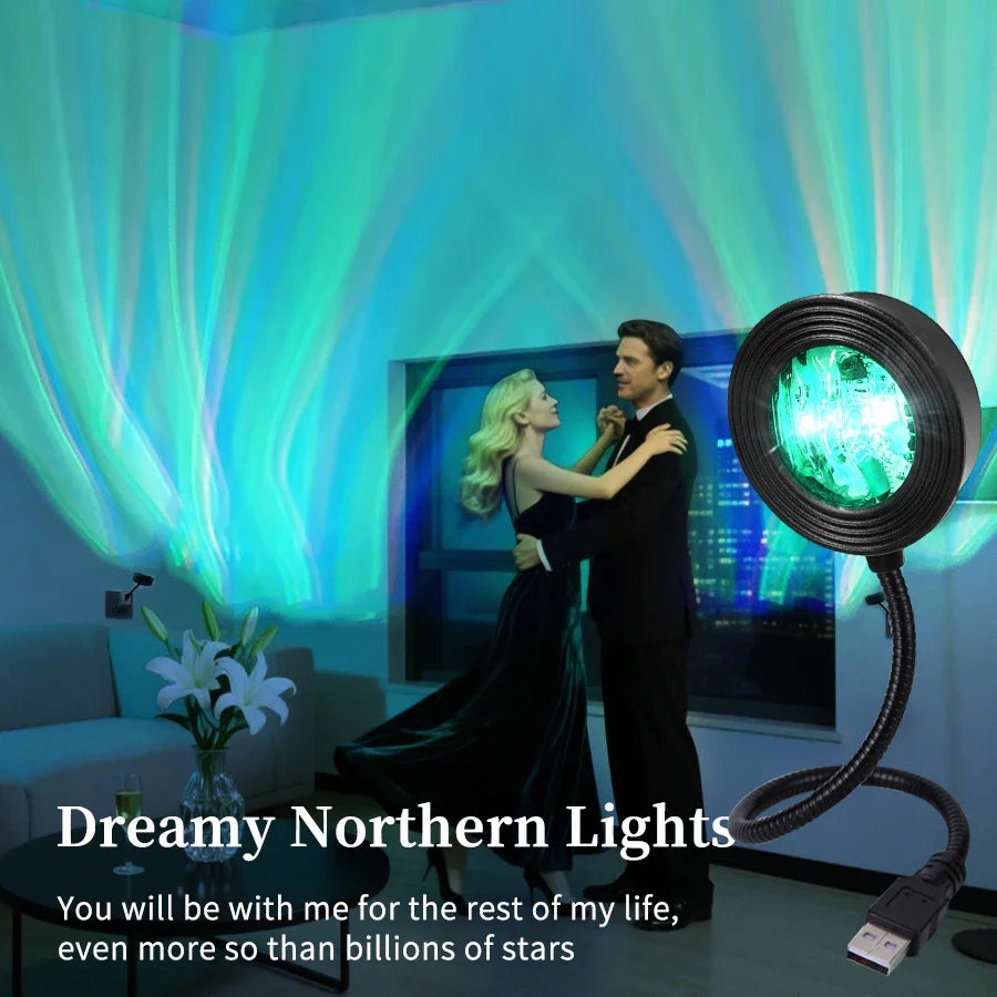 LED Aurora Projector Light USB Projection Water Ripple Romantic Ambient Light Room Decor Night Light Multicolor Atmosphere Light