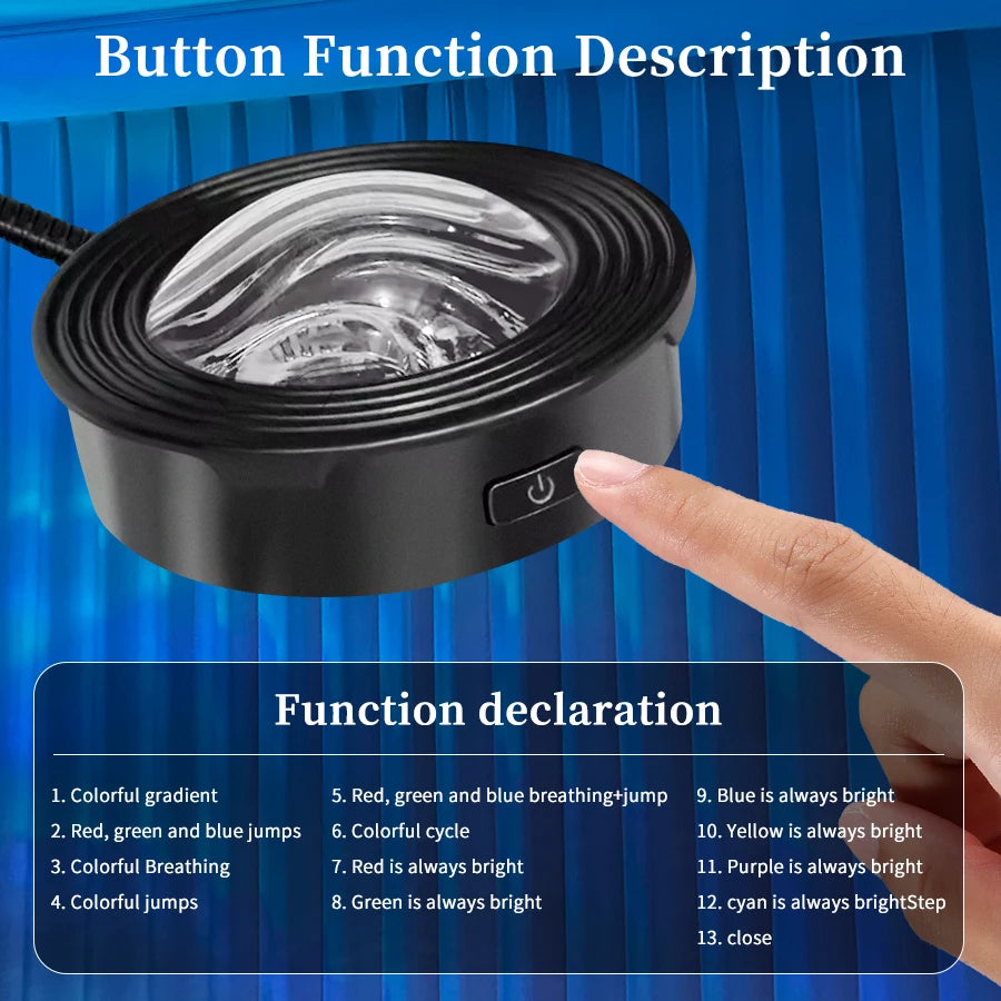 LED Aurora Projector Light USB Projection Water Ripple Romantic Ambient Light Room Decor Night Light Multicolor Atmosphere Light