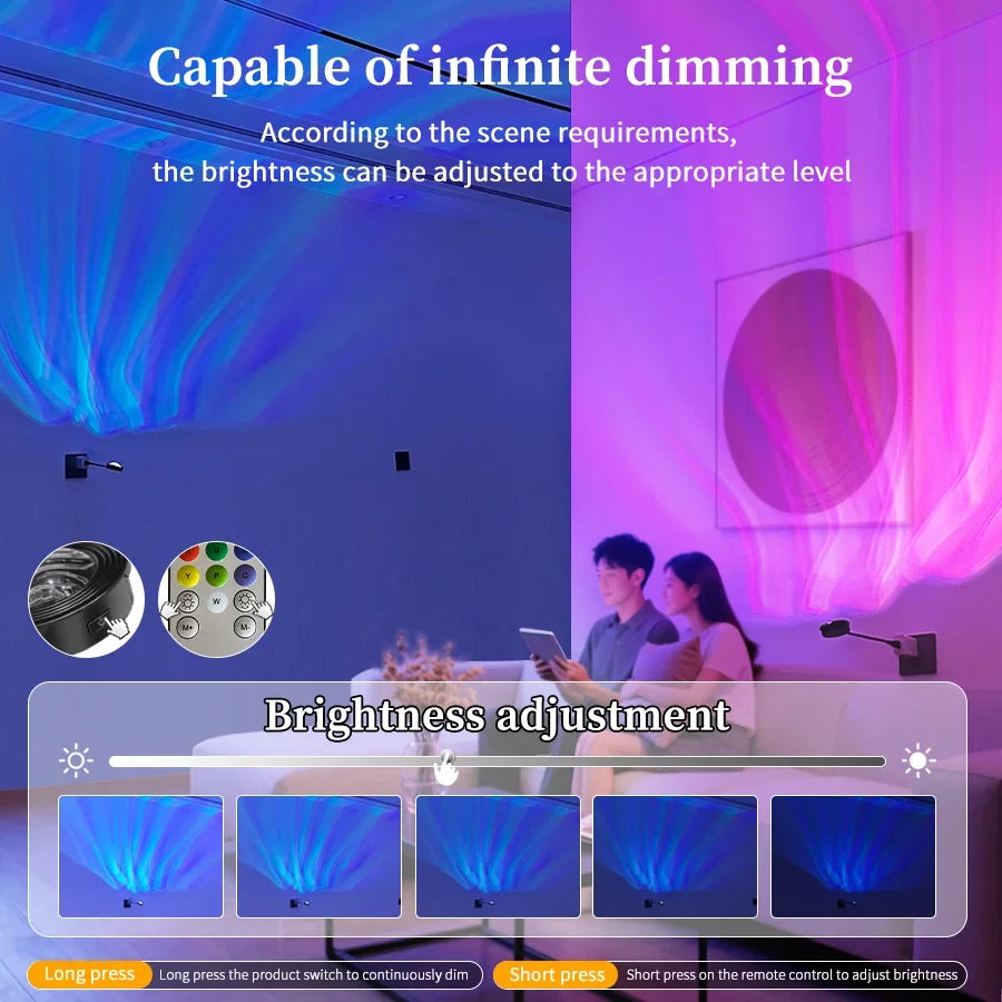 LED Aurora Projector Light USB Projection Water Ripple Romantic Ambient Light Room Decor Night Light Multicolor Atmosphere Light